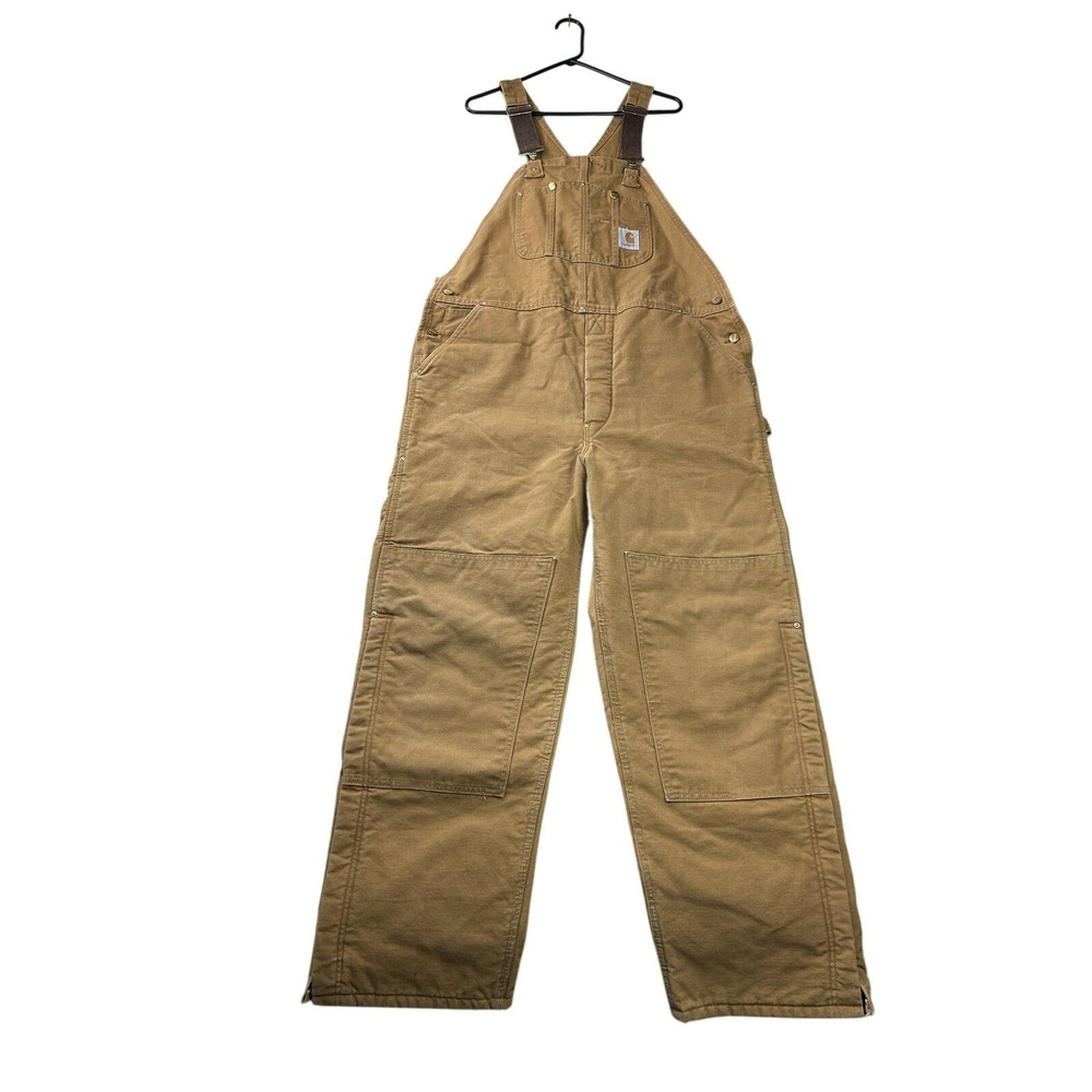 Carhartt Mens 42x32 Brown Quilt Lined Duck Bib Overalls Double Knee USA 6FBQZ